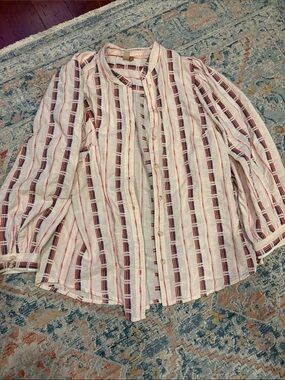 Pilcro White Button-Down Shirt with pink & Navy Stripes